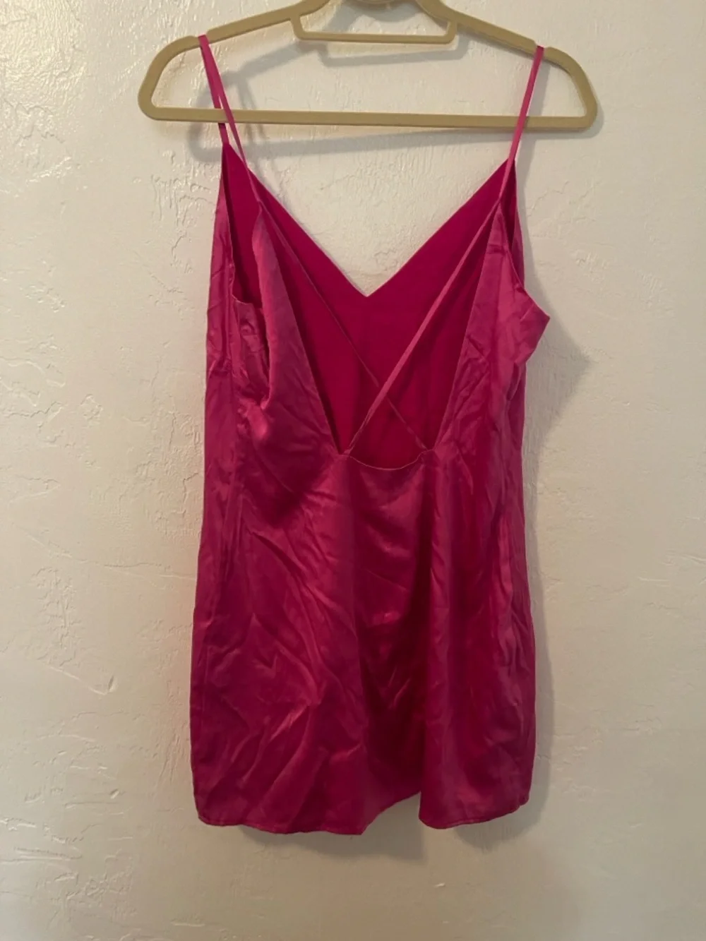 Bebe Hot Pink Silk (92%) Slip Dress - Spaghetti Strap, Size Medium - Picture 6 of 9